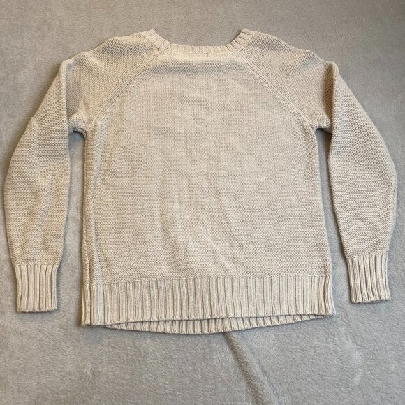 Old Navy Womens Sweater Large Crew Neck Beige Cable Knit Pullover Classic Cozy - Picture 7 of 7